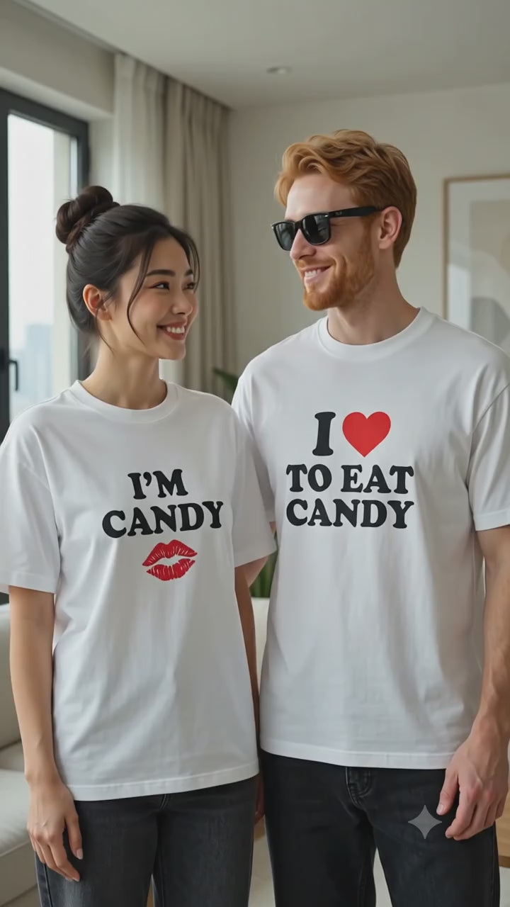 I Love To Eat Candy I'm Candy Matching Couples T-Shirt (Set of 2)