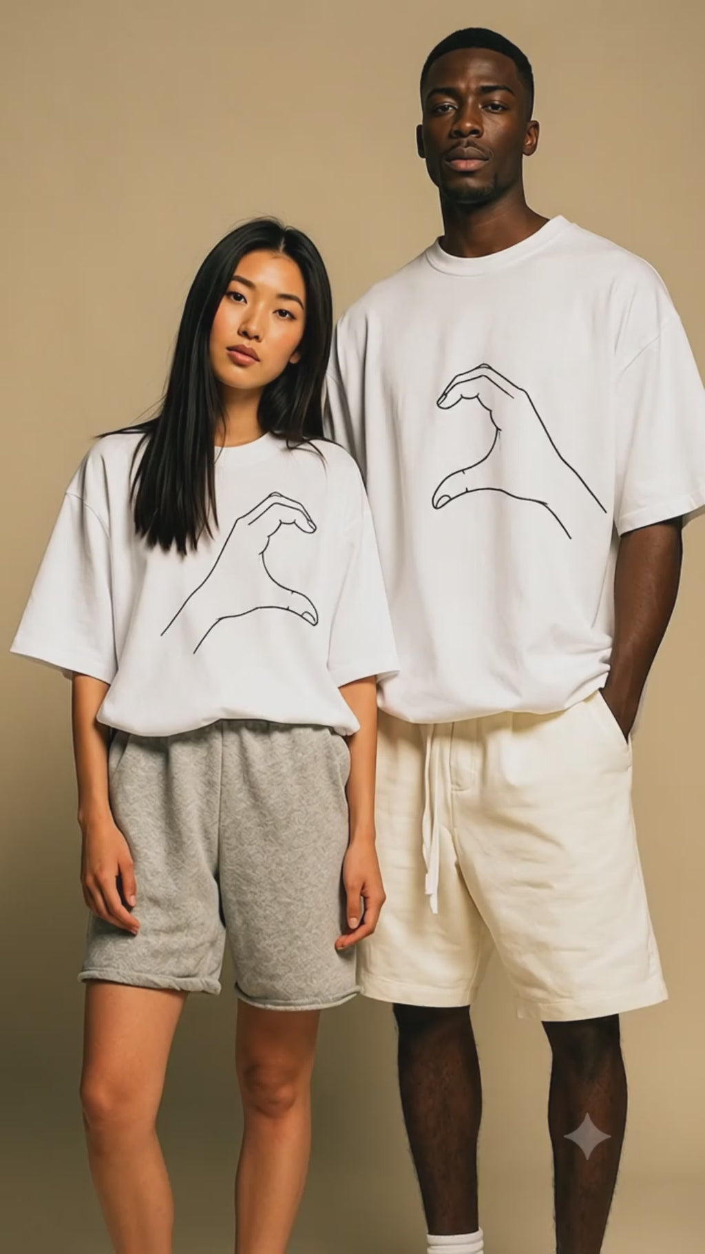 Heart Hands Line Art Matching Couples T-Shirt (Set of 2)