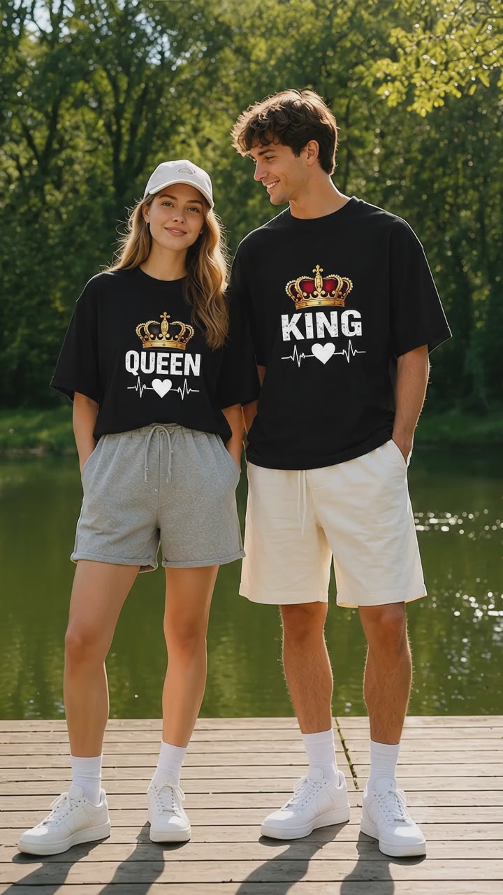 King Queen Matching Couples T-Shirt (Set of 2)