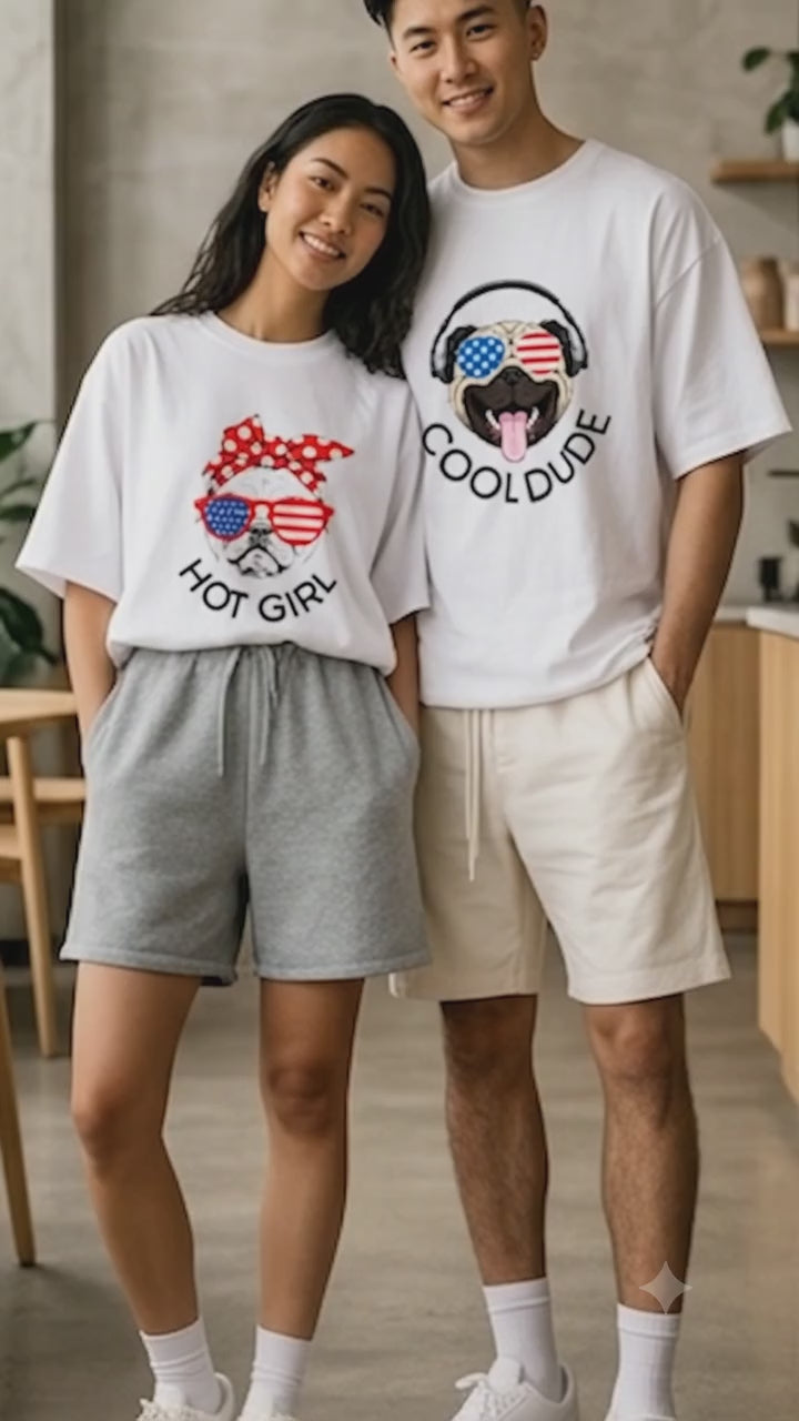 Cool Dude Hot Girl Matching Couples T-Shirt (Set of 2)
