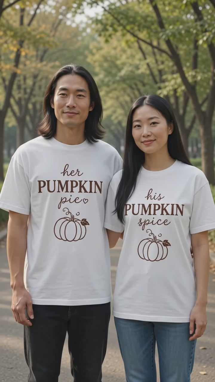 His & Hers Pumpkin Matching Couples T-shirt